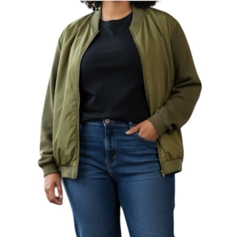 Galeries Lafayette Green Full Zip Retro Outdoor Comfy Bomber Jacket Size XXL